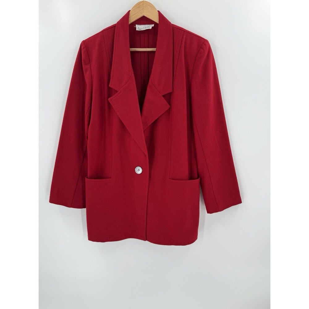Vintage Dennis Goldsmith 100% Wool Women's Red Button-up Blazer Jacket Size 10